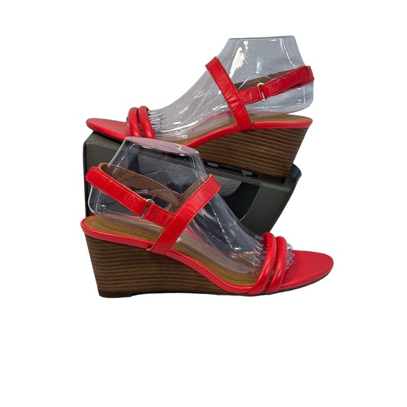 Vionic Emmy Red Leather Ankle Strap Wedge Sandals Women's Size 9 - Picture 2 of 5